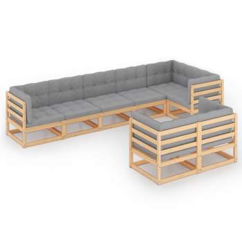  8-tlg. Garten-Lounge-Set mit Kissen Massivholz Kiefer