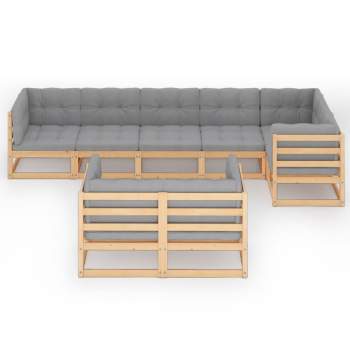  8-tlg. Garten-Lounge-Set mit Kissen Massivholz Kiefer