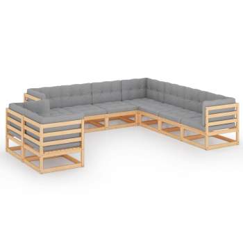  9-tlg. Garten-Lounge-Set mit Kissen Massivholz Kiefer