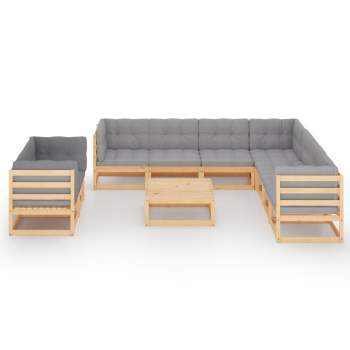  10-tlg. Garten-Lounge-Set mit Kissen Massivholz Kiefer