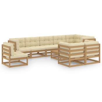  10-tlg. Garten-Lounge-Set mit Kissen Massivholz Kiefer