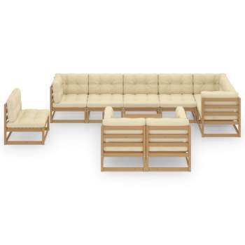  10-tlg. Garten-Lounge-Set mit Kissen Massivholz Kiefer