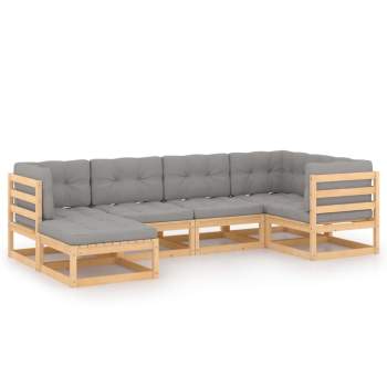  6-tlg. Garten-Lounge-Set mit Kissen Massivholz Kiefer