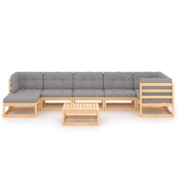  8-tlg. Garten-Lounge-Set mit Kissen Massivholz Kiefer