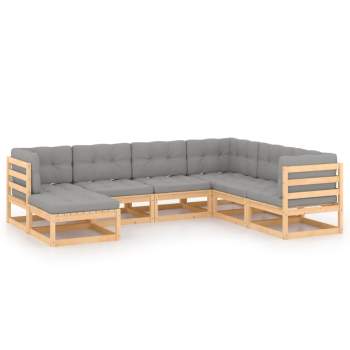  7-tlg. Garten-Lounge-Set mit Kissen Massivholz Kiefer