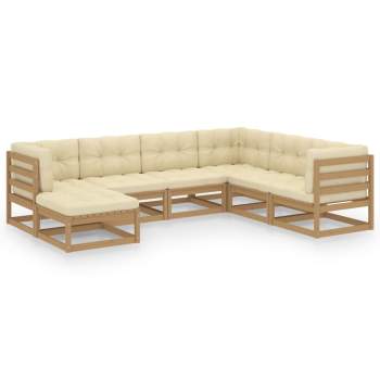  7-tlg. Garten-Lounge-Set mit Kissen Massivholz Kiefer