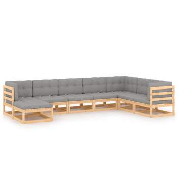  8-tlg. Garten-Lounge-Set mit Kissen Massivholz Kiefer