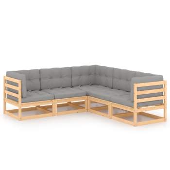  5-tlg. Garten-Lounge-Set mit Kissen Massivholz Kiefer