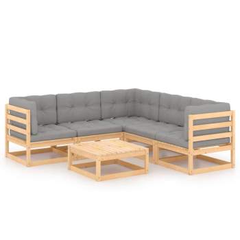  6-tlg. Garten-Lounge-Set mit Kissen Massivholz Kiefer