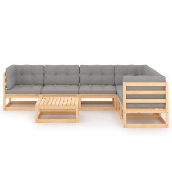  7-tlg. Garten-Lounge-Set mit Kissen Massivholz Kiefer