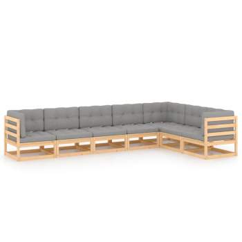  7-tlg. Garten-Lounge-Set mit Kissen Massivholz Kiefer