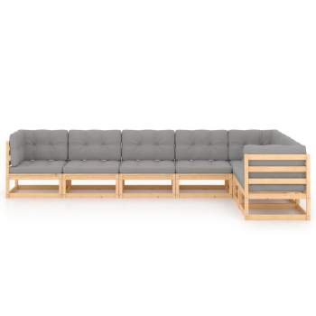  7-tlg. Garten-Lounge-Set mit Kissen Massivholz Kiefer