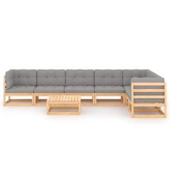  8-tlg. Garten-Lounge-Set mit Kissen Massivholz Kiefer