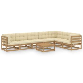  8-tlg Garten-Lounge-Set mit Kissen Honigbraun Massivholz Kiefer