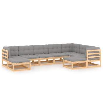  9-tlg. Garten-Lounge-Set mit Kissen Massivholz Kiefer