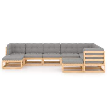  9-tlg. Garten-Lounge-Set mit Kissen Massivholz Kiefer