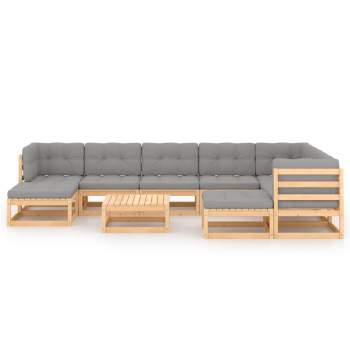  10-tlg. Garten-Lounge-Set mit Kissen Massivholz Kiefer