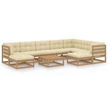  10-tlg. Garten-Lounge-Set mit Kissen Honigbraun Massivholz