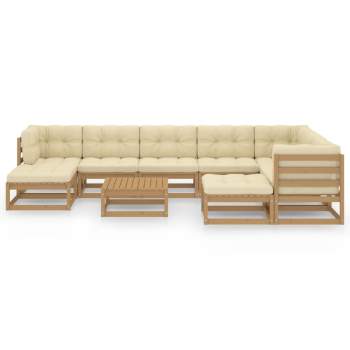  10-tlg. Garten-Lounge-Set mit Kissen Honigbraun Massivholz