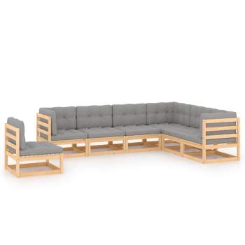  7-tlg. Garten-Lounge-Set mit Kissen Massivholz Kiefer