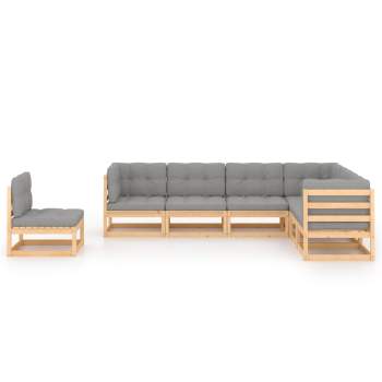  7-tlg. Garten-Lounge-Set mit Kissen Massivholz Kiefer