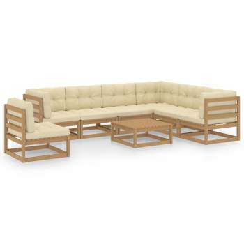  8-tlg Garten-Lounge-Set mit Kissen Honigbraun Massivholz Kiefer