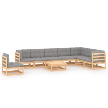  9-tlg. Garten-Lounge-Set mit Kissen Massivholz Kiefer