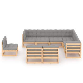  9-tlg. Garten-Lounge-Set mit Kissen Massivholz Kiefer