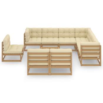  10-tlg. Garten-Lounge-Set mit Kissen Honigbraun Massivholz