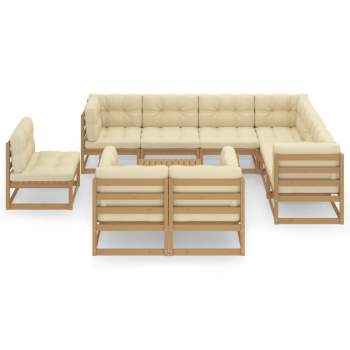  10-tlg. Garten-Lounge-Set mit Kissen Honigbraun Massivholz