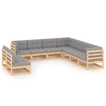  9-tlg. Garten-Lounge-Set mit Kissen Massivholz Kiefer