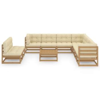  10-tlg. Garten-Lounge-Set mit Kissen Honigbraun Massivholz