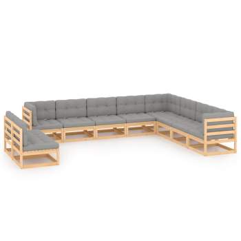  10-tlg. Garten-Lounge-Set mit Kissen Massivholz Kiefer