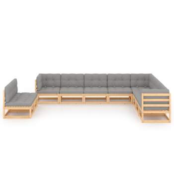  10-tlg. Garten-Lounge-Set mit Kissen Massivholz Kiefer