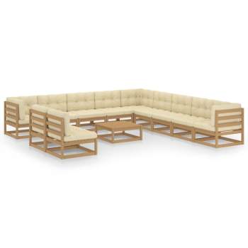  12-tlg. Garten-Lounge-Set mit Kissen Honigbraun Massivholz