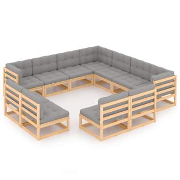 11-tlg. Garten-Lounge-Set mit Kissen Kiefer Massivholz