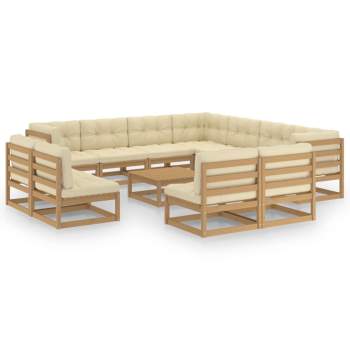  12-tlg. Garten-Lounge-Set mit Kissen Honigbraun Massivholz