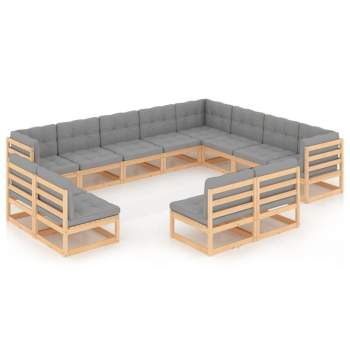  12-tlg. Garten-Lounge-Set mit Kissen Massivholz Kiefer