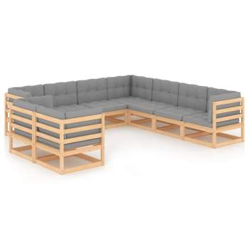  9-tlg. Garten-Lounge-Set mit Kissen Massivholz Kiefer