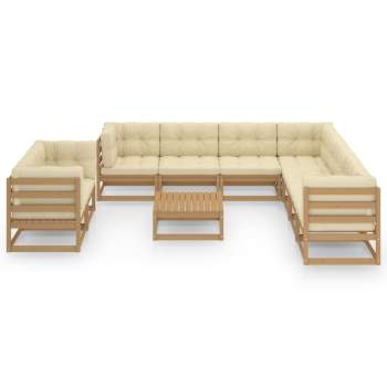  10-tlg. Garten-Lounge-Set mit Kissen Honigbraun Massivholz