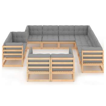 11-tlg. Garten-Lounge-Set mit Kissen Kiefer Massivholz