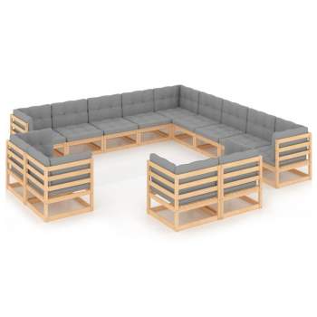  13-tlg. Garten-Lounge-Set mit Kissen Massivholz Kiefer