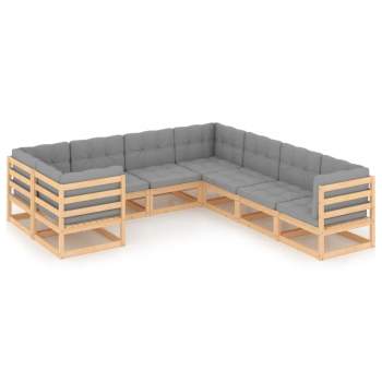  8-tlg. Garten-Lounge-Set mit Kissen Massivholz Kiefer