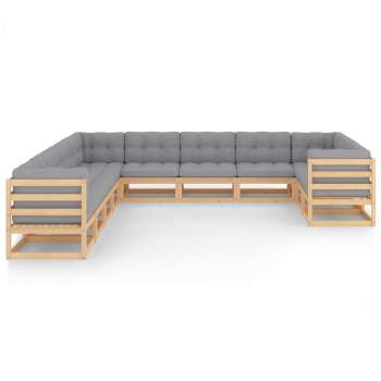 11-tlg. Garten-Lounge-Set mit Kissen Kiefer Massivholz