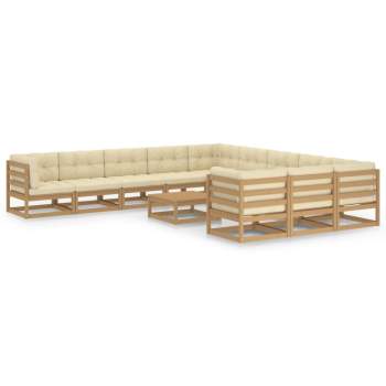  12-tlg. Garten-Lounge-Set mit Kissen Honigbraun Massivholz