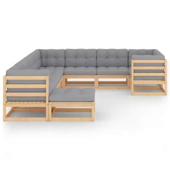  10-tlg. Garten-Lounge-Set mit Kissen Massivholz Kiefer