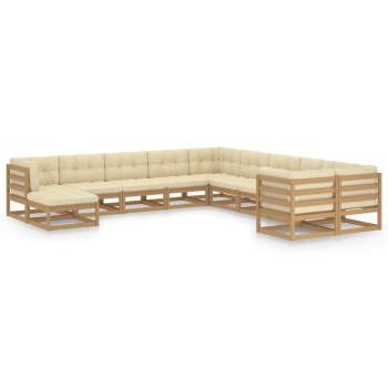  11-tlg. Garten-Lounge-Set mit Kissen Honigbraun Massivholz