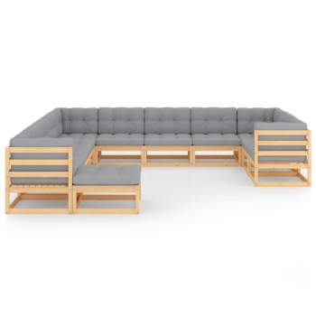  12-tlg. Garten-Lounge-Set mit Kissen Massivholz Kiefer