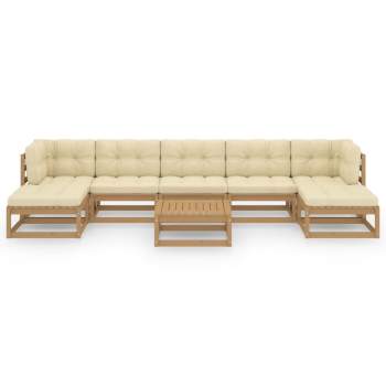  8-tlg Garten-Lounge-Set mit Kissen Honigbraun Massivholz Kiefer