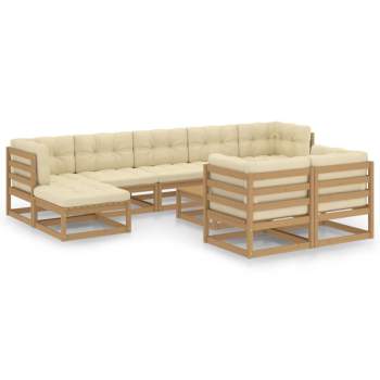  10-tlg. Garten-Lounge-Set mit Kissen Honigbraun Massivholz